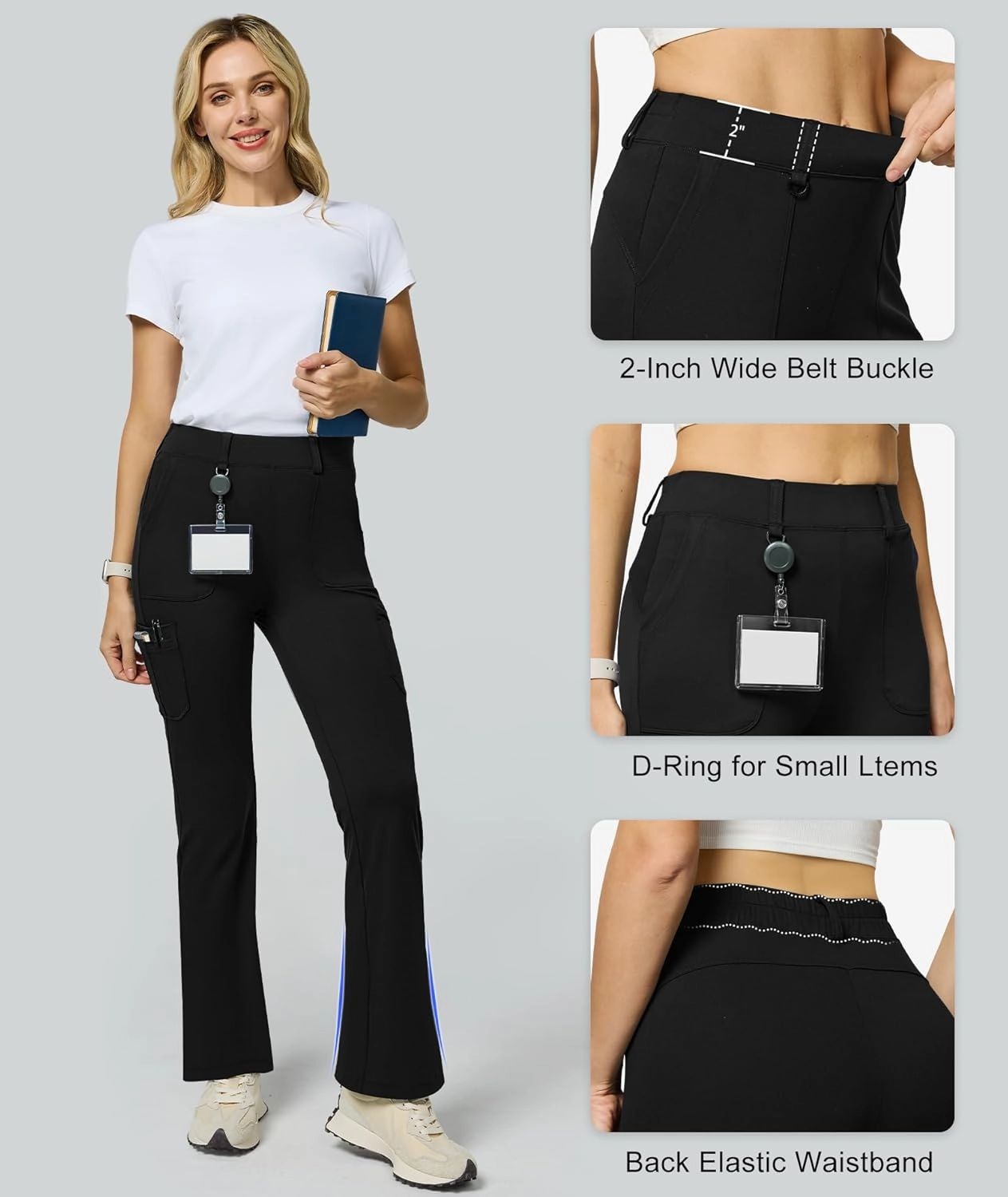 Women's Stretch Cargo Pants High Waist Bootcut Flare Leggings with 6 Pockets Soft Yoga Work Pants for Business Casual, Travel