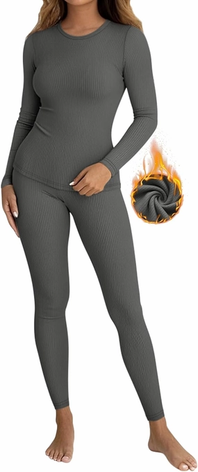 Women's Thermal Underwear Set Base Layer Ribbed Soft Warm Pajamas Sets Cold Weather Winter Lightweight Tops & Bottom