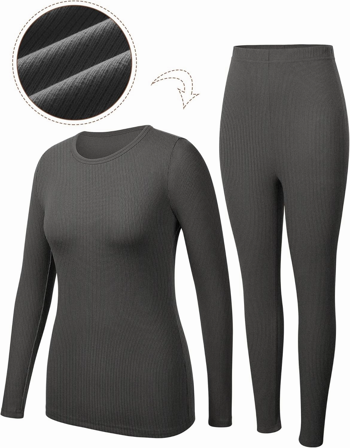 Women's Thermal Underwear Set Base Layer Ribbed Soft Warm Pajamas Sets Cold Weather Winter Lightweight Tops & Bottom