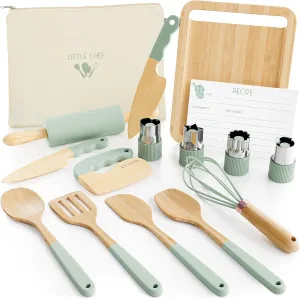 Wooden Cooking & Baking Set for Kids - Safe & Real Kitchen Tools Give Toddlers a Fun Cooking Experience - Durable Utensils are Perfect for Gifting to Create Lasting Family Memories