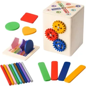 Wooden Montessori Toys for Toddlers, Color & Shape Sorting Matching Games, Fine Motor Skills Sensory Preschool Learning Educational Toys Baby Boys Girls Gifts (3 in 1)