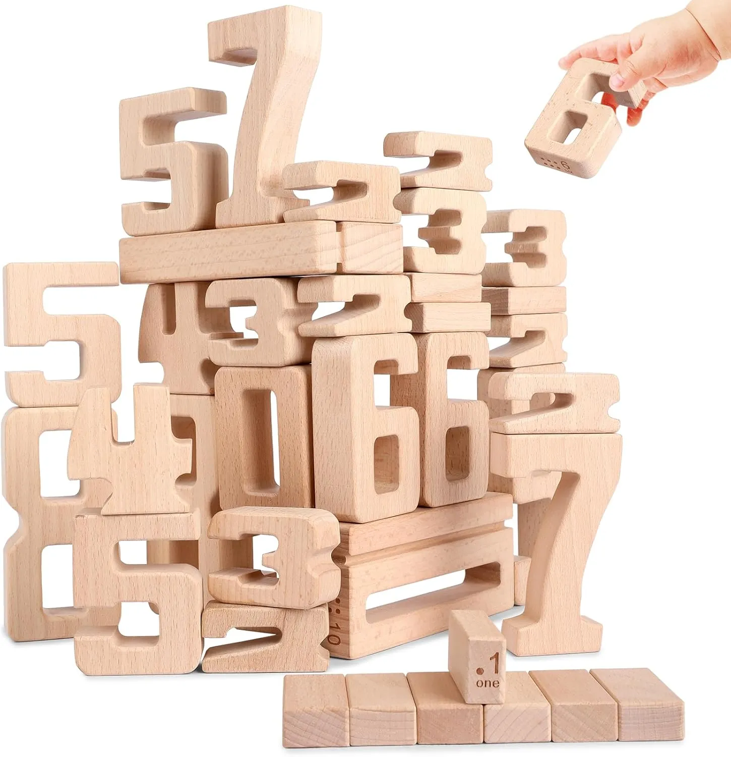 Wooden Number Building Blocks, Large Digit Blocks 1-10, 32 Pcs Math Blocks Number Toys for Kids, Educational Blocks for Toddlers, Toys to Learn Numbers for 3 Year Olds  