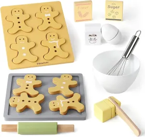 Wooden Toy Biscuits Baking Set,Pretend Play Food Sets for Kids Kitchen,Wooden Gingerbread Cookies Play Food Set,Play Kitchen Accessories for Toddlers Boys Girls Ages 3 