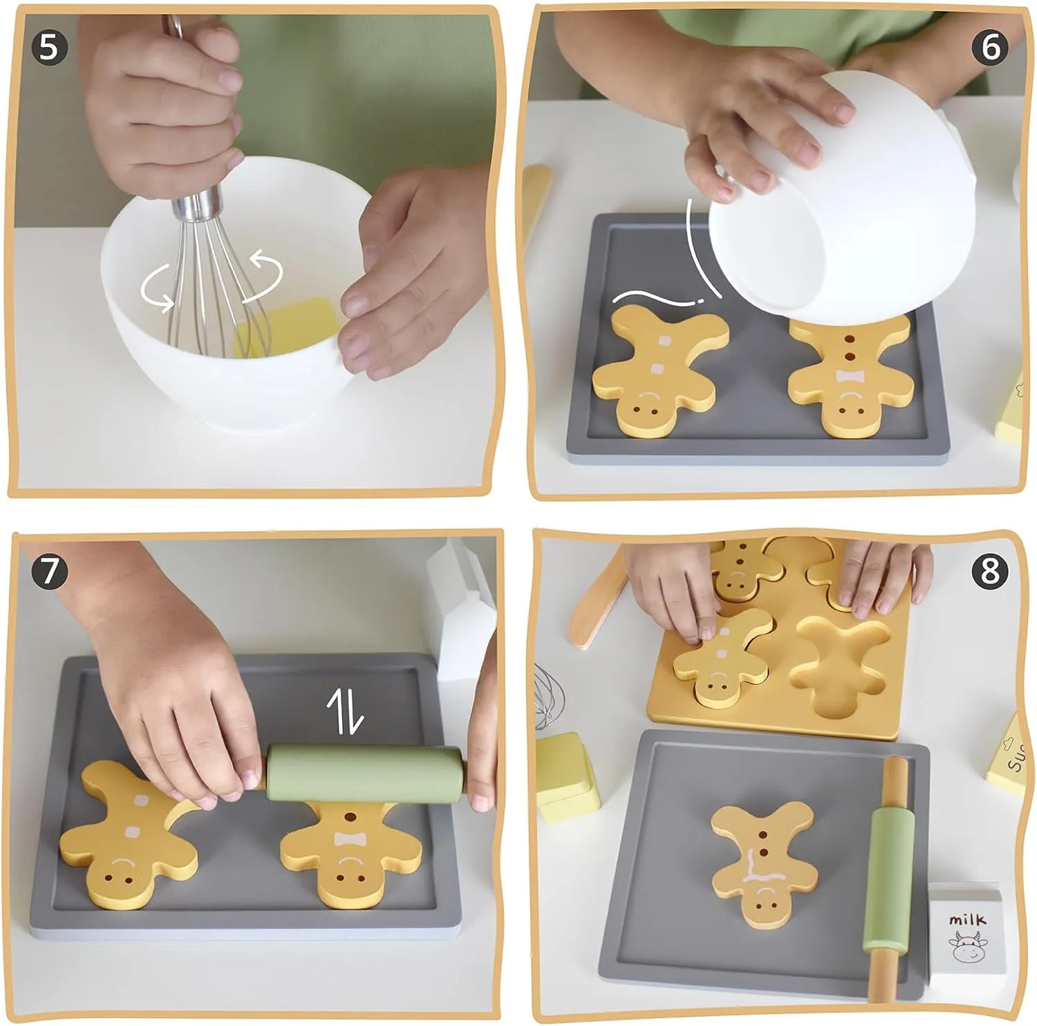 Wooden Toy Biscuits Baking Set,Pretend Play Food Sets for Kids Kitchen,Wooden Gingerbread Cookies Play Food Set,Play Kitchen Accessories for Toddlers Boys Girls Ages 3 