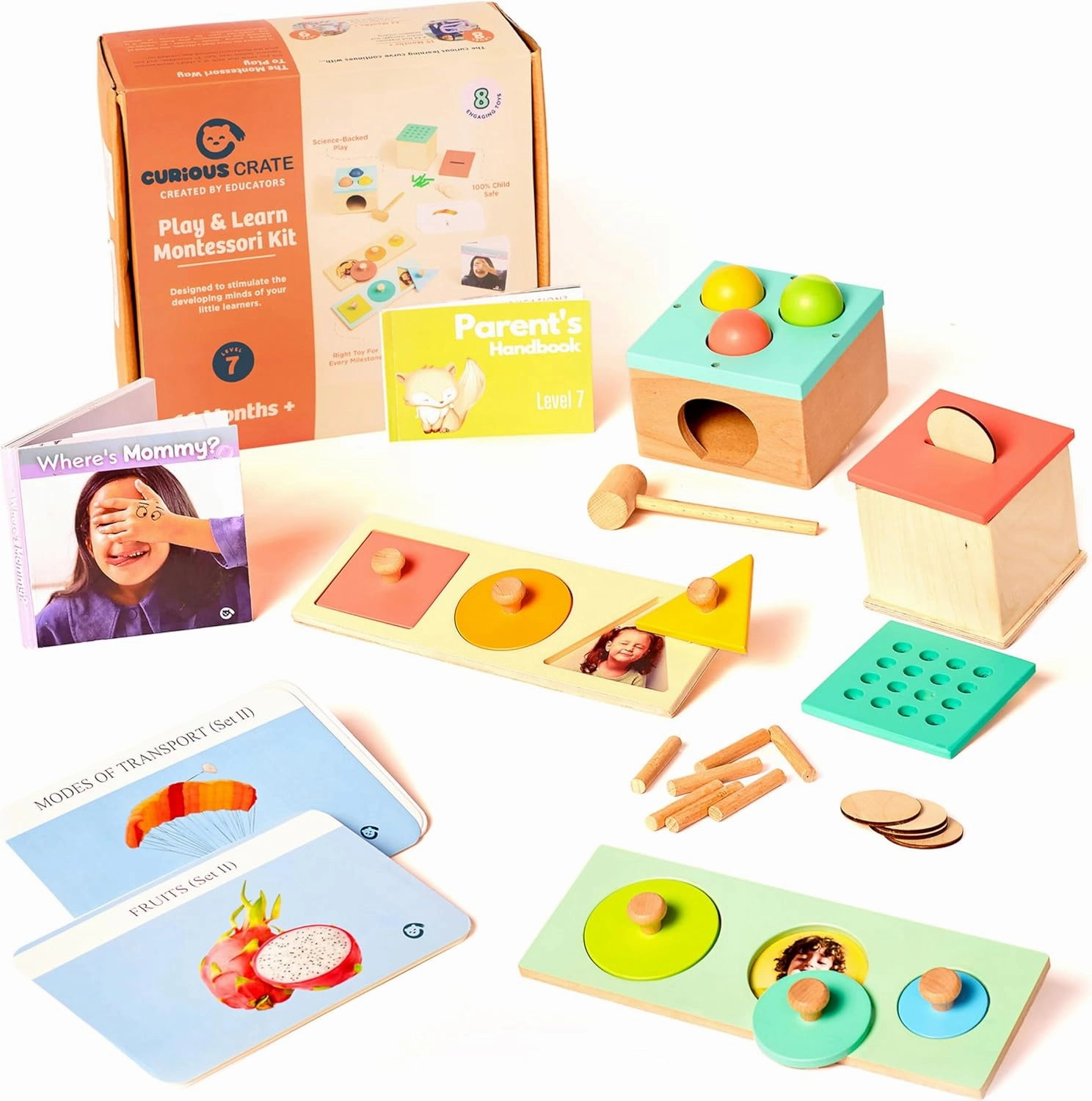 Wooden Montessori Toys Box for Toddlers | 7 in 1 Learning Educational Toys – Coin Box, Ball Hammer Toy, Wooden Shape Puzzles & More | Developmental Toy Set & Gift for 16  Months