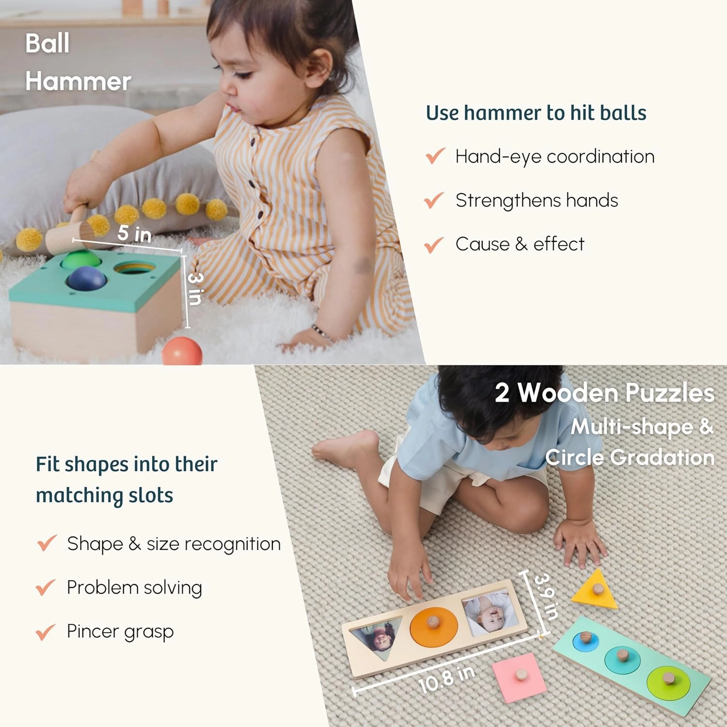 Wooden Montessori Toys Box for Toddlers | 7 in 1 Learning Educational Toys – Coin Box, Ball Hammer Toy, Wooden Shape Puzzles & More | Developmental Toy Set & Gift for 16  Months