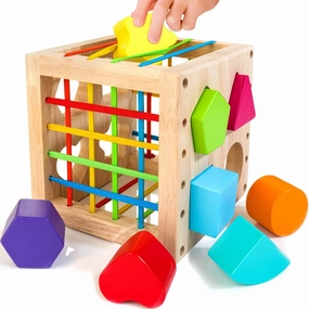 Wooden Shape Sorter Cube Bundle with Wooden Sorting and Stacking Toy