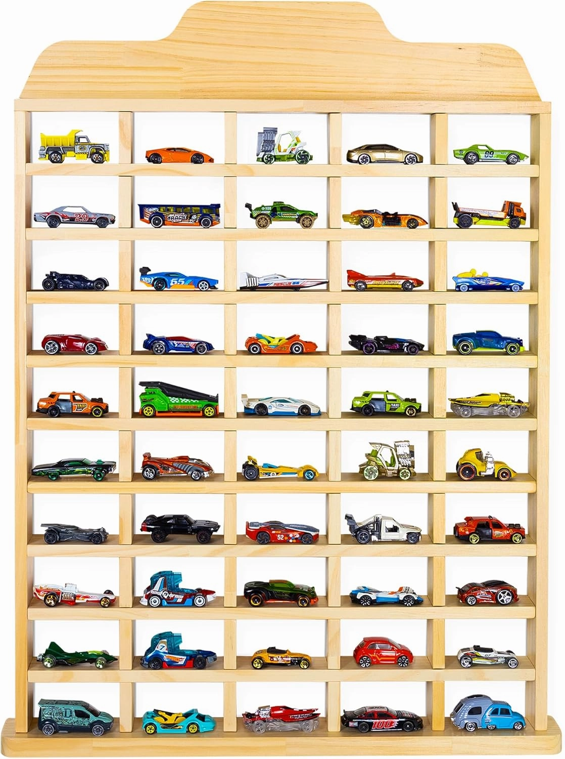 Wooden Toy Car Display Shelf - Holds 50 Cars Matchbox & Hot Wheels Display Wall Mount for 1/64 Diecast Toy Cars - Charming & Durable Toy Car Storage Wall - Freestanding or Hanging Car Shelf