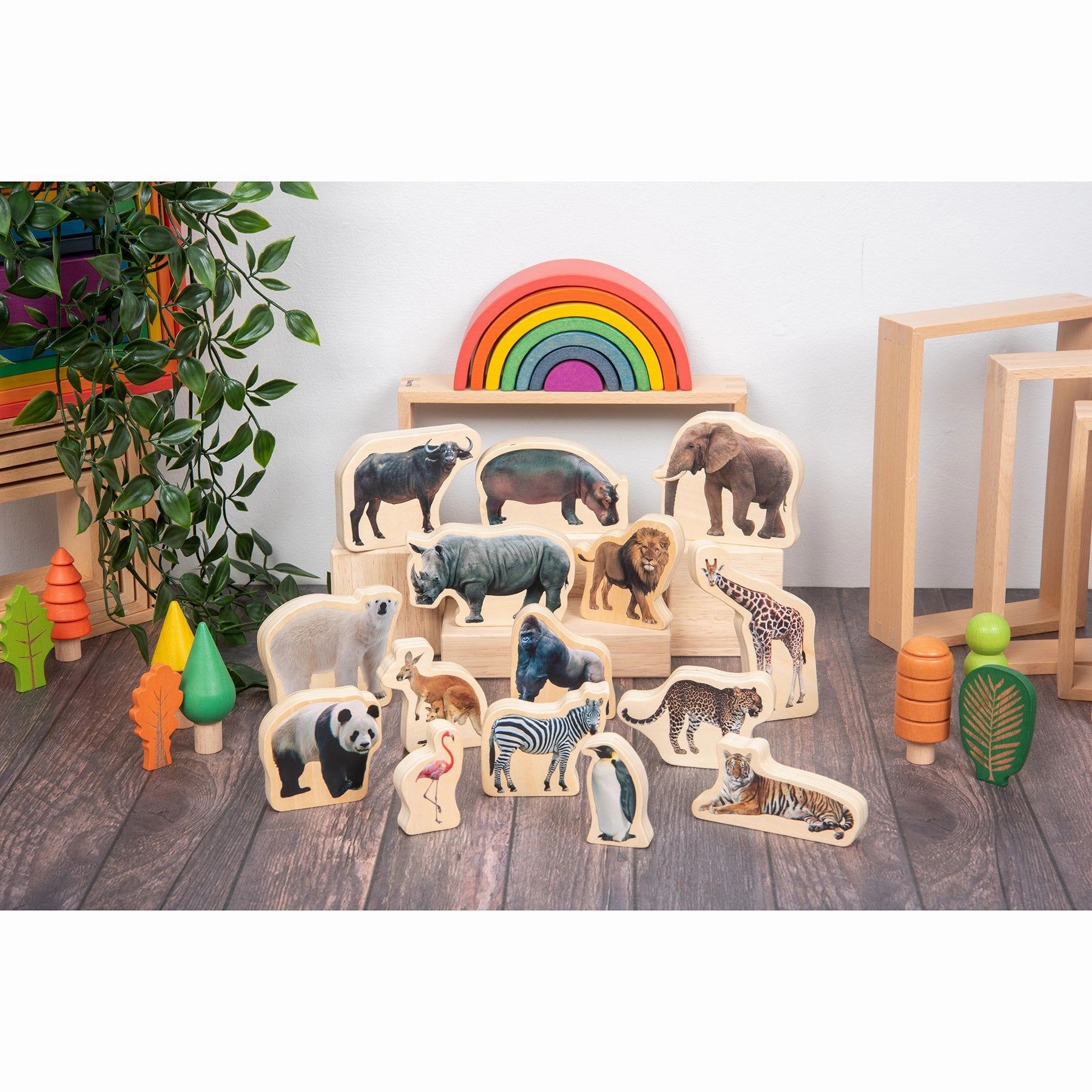 Wooden Wild Animal Blocks - Set of 15