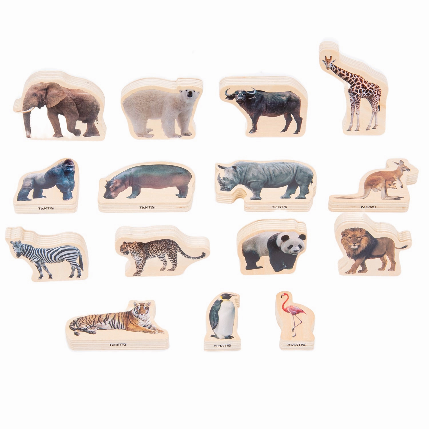 Wooden Wild Animal Blocks - Set of 15