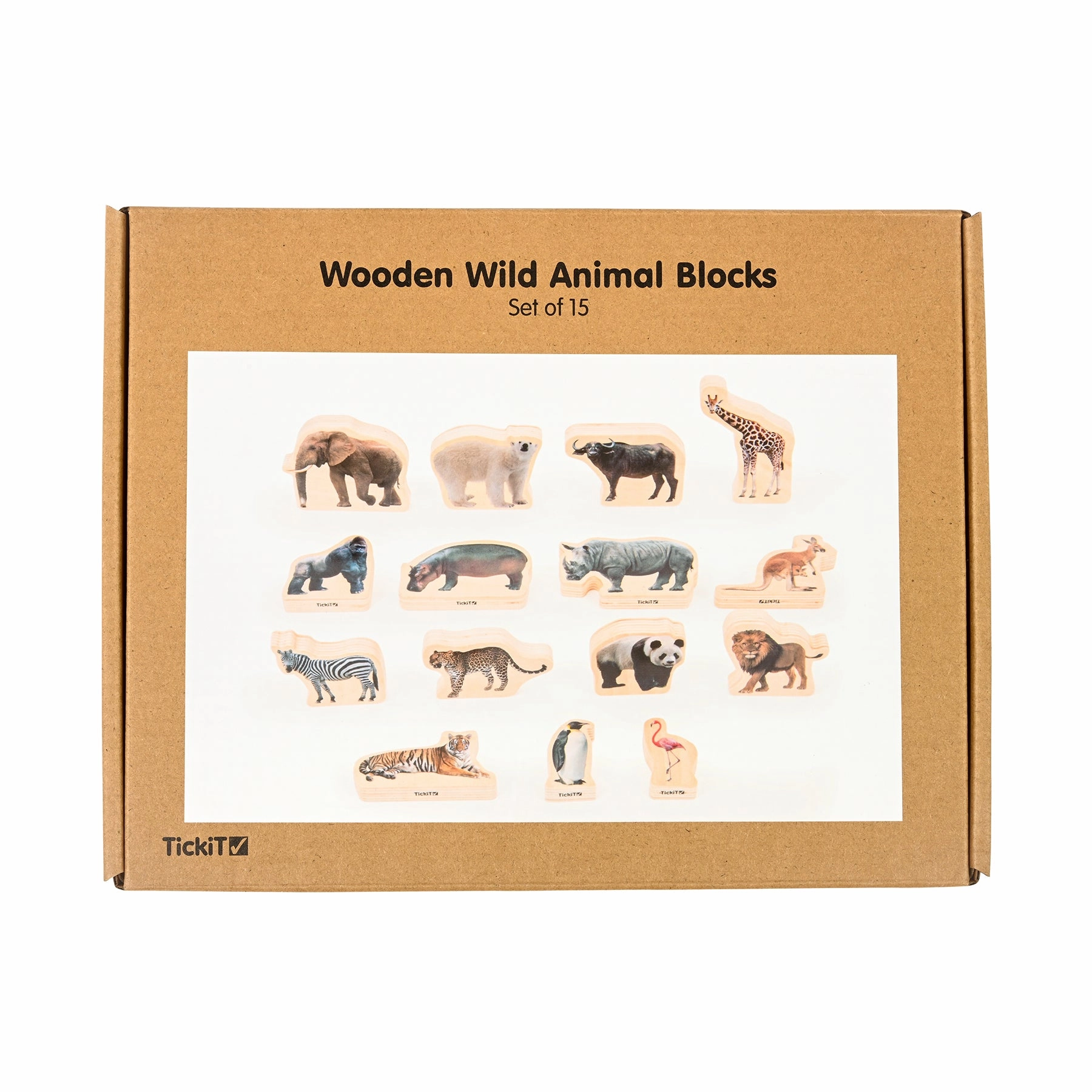 Wooden Wild Animal Blocks - Set of 15