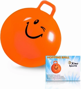 Xino Sports Hopping Ball for Kids, Teens & Adults - Fun Bouncy Ball with Handle, Durable and Safe Hopper, Indoor and Outdoor Toy for Jumping & Exercise (Orange, 22 Inch Diameter)
