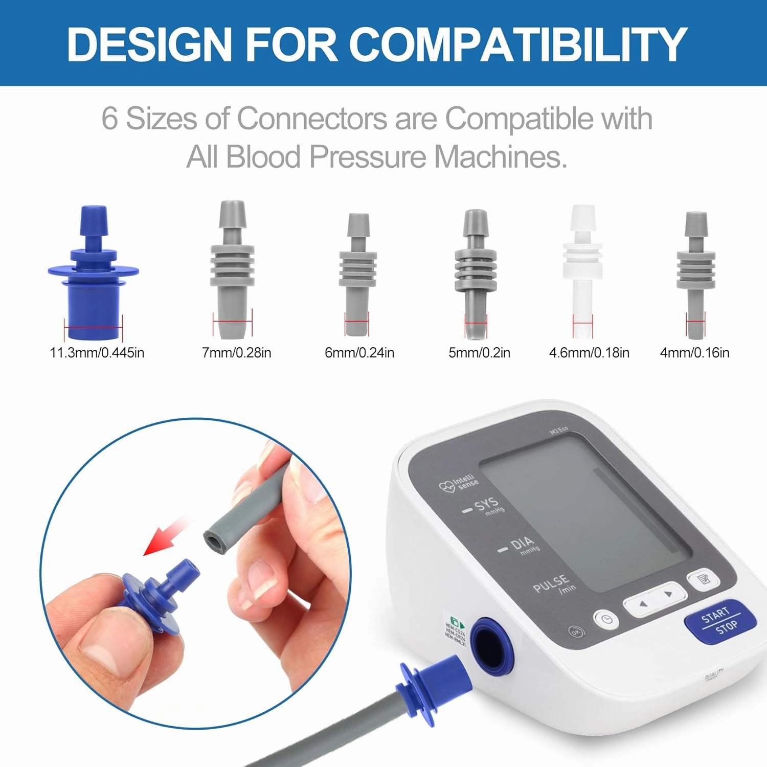 XXL Blood Pressure Replacement Cuff Arm, 16.5-24 Inches BP Cuff Fits XL/XXL Size Arms, 6 Sizes of Connectors Compatible with Omron and Other Brands (Cuff Included Only)