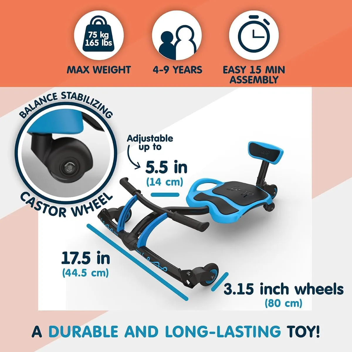 YBIKE Leap Self Propelled Ride On Drifting Racer Riding Toy for Boys and Girls Ages 4 – 9 - Blue