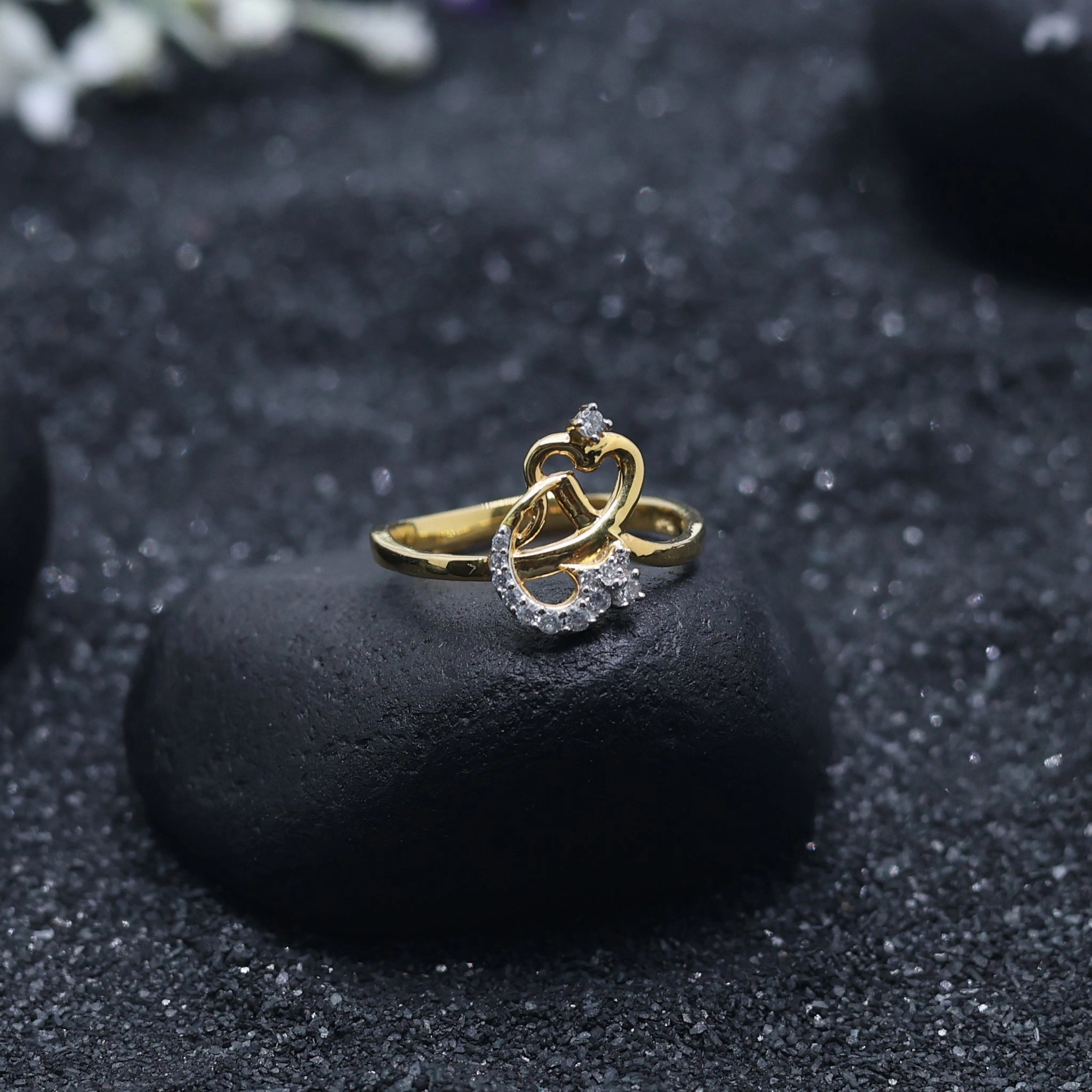 Yellow Gold Adjustable Silver Dual Heartstone Knot Stone-Studded Ring For Woman