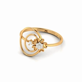Yellow Gold Adjustable Silver Stylish Double Swirling Floral Zirconia Stones Ring For Woman