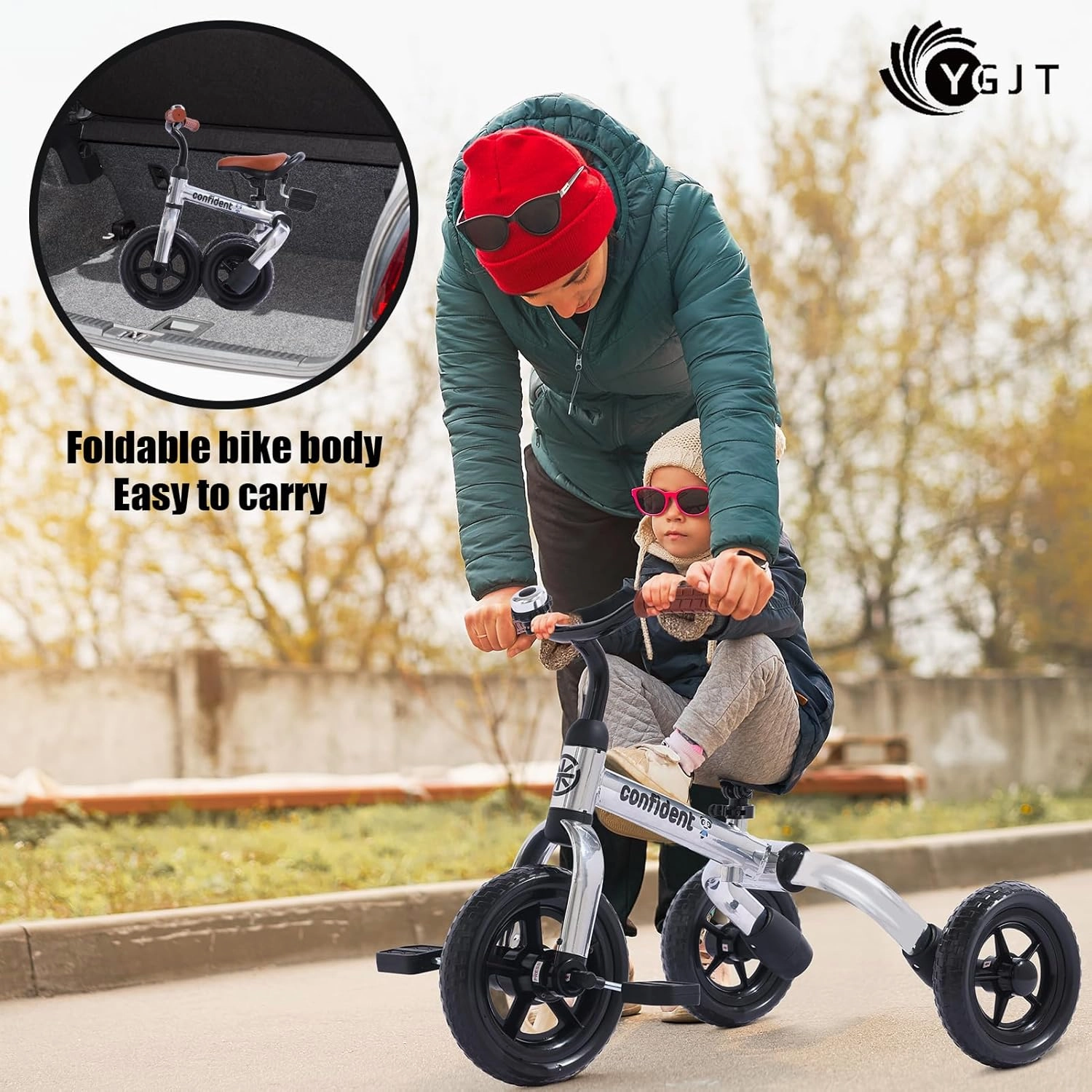 YGJT 3 in 1 Tricycle for Toddlers Age 2-5 Years Old, Folding Kids Balance Bike with Adjustable Seat and Removable Pedal, Toddler Bike Ride-on Toys for Infant, Gifts for Baby Boys Girls Birthday