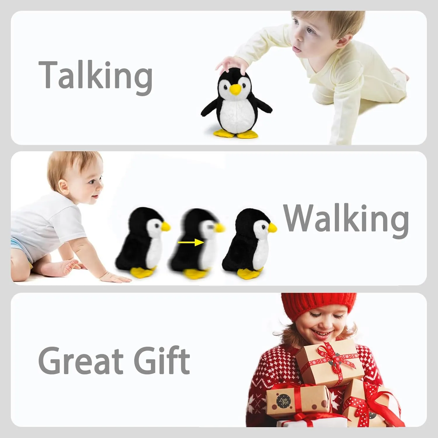 YH YUHUNG Walking Penguin Plush Toy Repeats What You Say with Clear Voice Talking Penguin Stuffed Animal Repeating Toy Animal for Boys and Girls