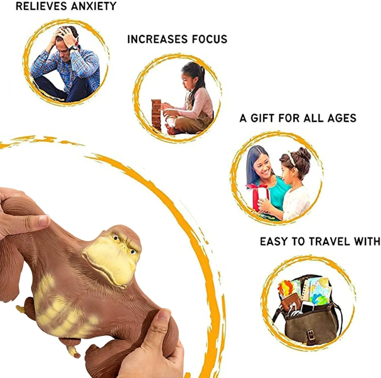 YHan Stretchy Monkey Toy – Viral TikTok Squishy Sensory Toy for Kids & Adults, Giant Ape Stress Relief Plushie, Glue-Sand Filled Stretchy Rubber