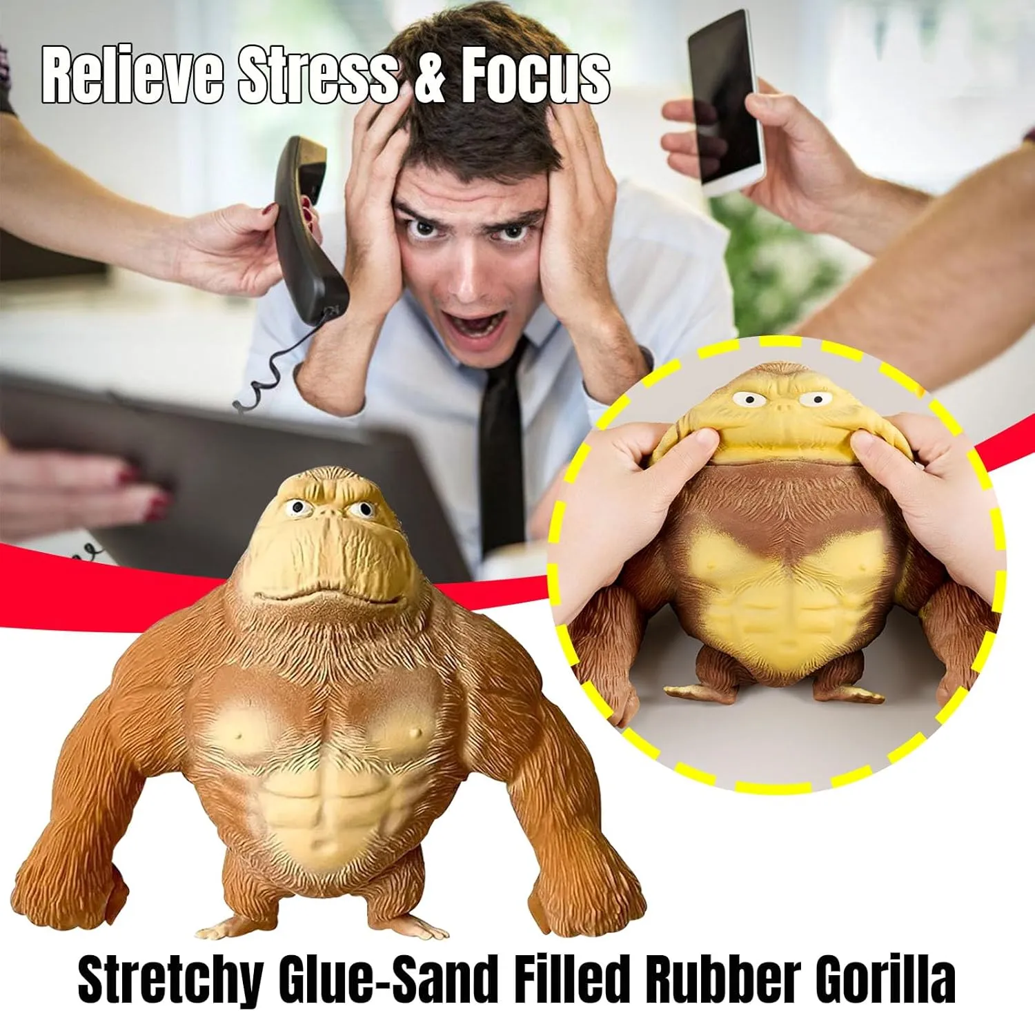 YHan Stretchy Monkey Toy – Viral TikTok Squishy Sensory Toy for Kids & Adults, Giant Ape Stress Relief Plushie, Glue-Sand Filled Stretchy Rubber