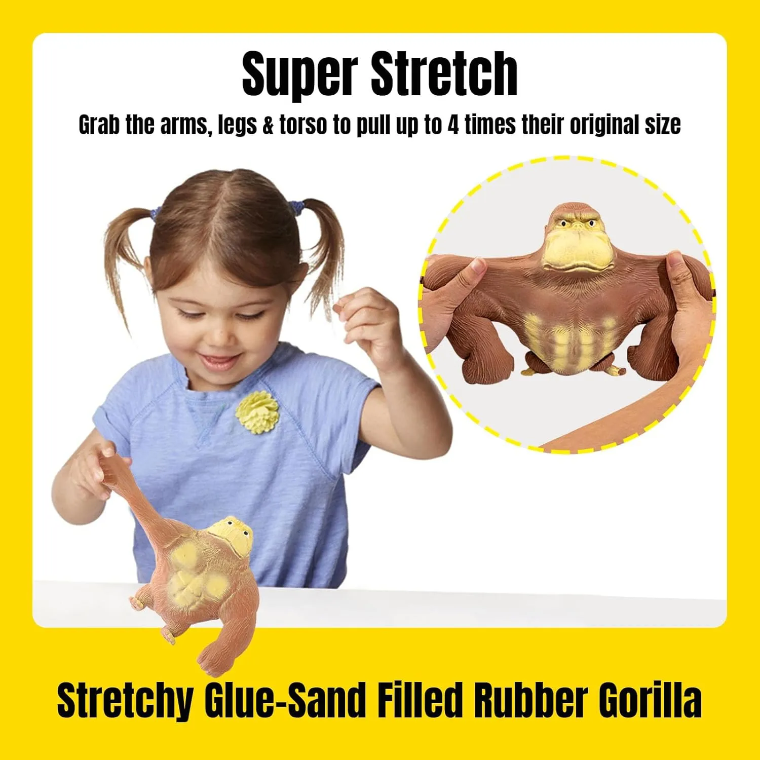 YHan Stretchy Monkey Toy – Viral TikTok Squishy Sensory Toy for Kids & Adults, Giant Ape Stress Relief Plushie, Glue-Sand Filled Stretchy Rubber