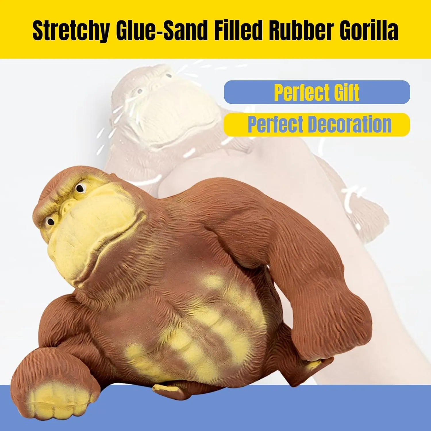 YHan Stretchy Monkey Toy – Viral TikTok Squishy Sensory Toy for Kids & Adults, Giant Ape Stress Relief Plushie, Glue-Sand Filled Stretchy Rubber
