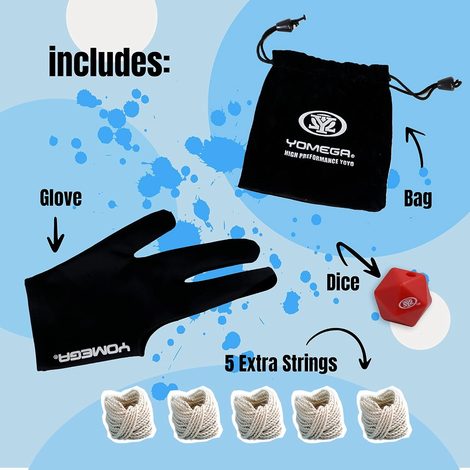 Yomega Dash Yoyo - Pro Aluminum Metal Unresponsive Yoyo with C Size Ball Bearing for Advanced yo yo Tricks   Extra 5 Strings   Glove   Bag   Die & 3 Month Warranty (Black Blue)