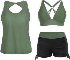 Yonique 3 Piece Tankini Swimsuits for Women Swim Tank Top Bathing Suits with Boy Shorts and Bra Athletic Swimwear