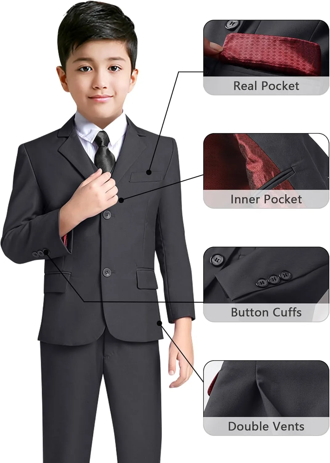 YuanLu Boys Suit for Kids Tuxedo Wedding Ring Bearer Outfit Boy Formal Suits 5 Piece Slim Fit Dresswear Suit Set