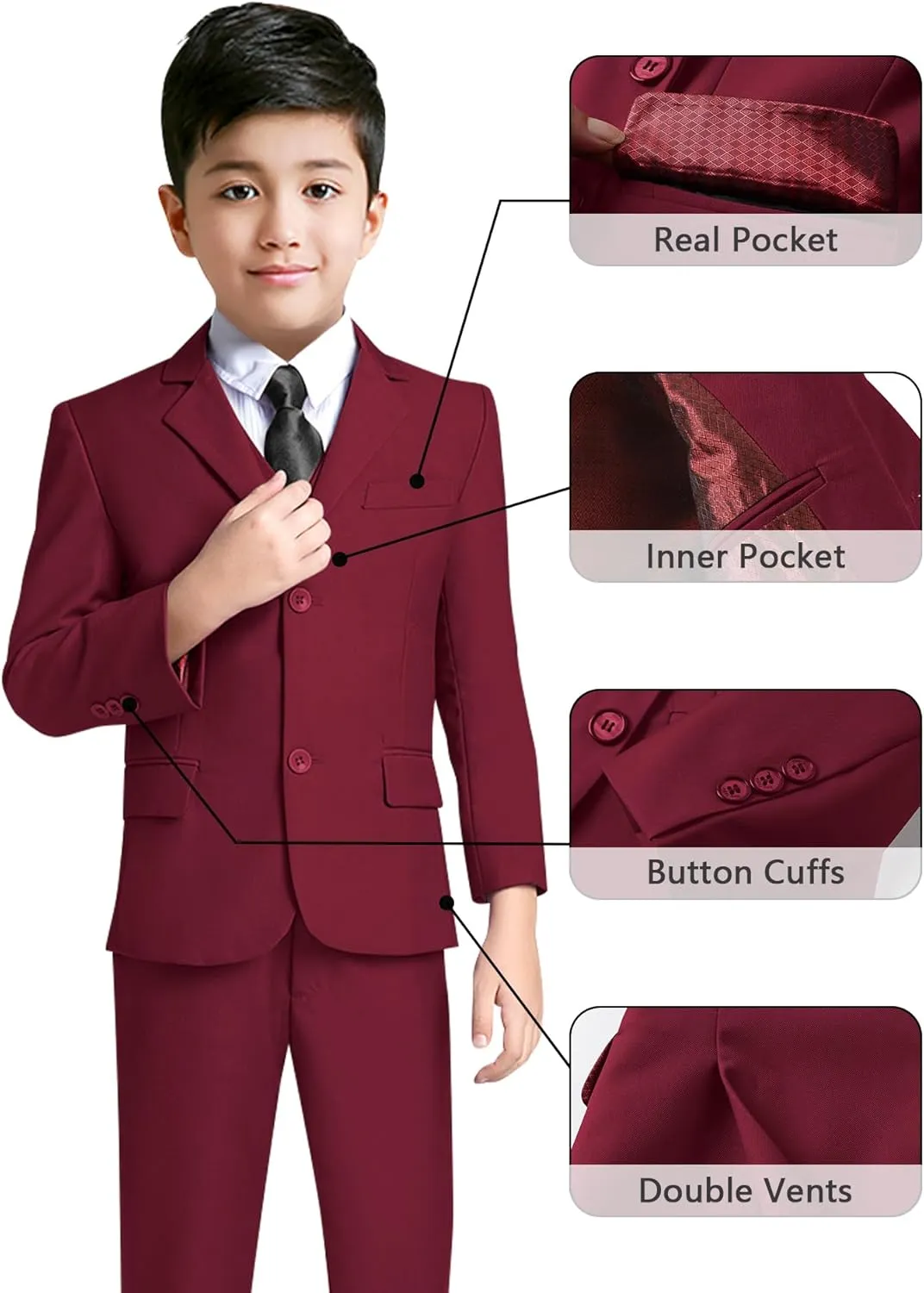 YuanLu Boys Suit for Kids Tuxedo Wedding Ring Bearer Outfit Boy Formal Suits 5 Piece Slim Fit Dresswear Suit Set