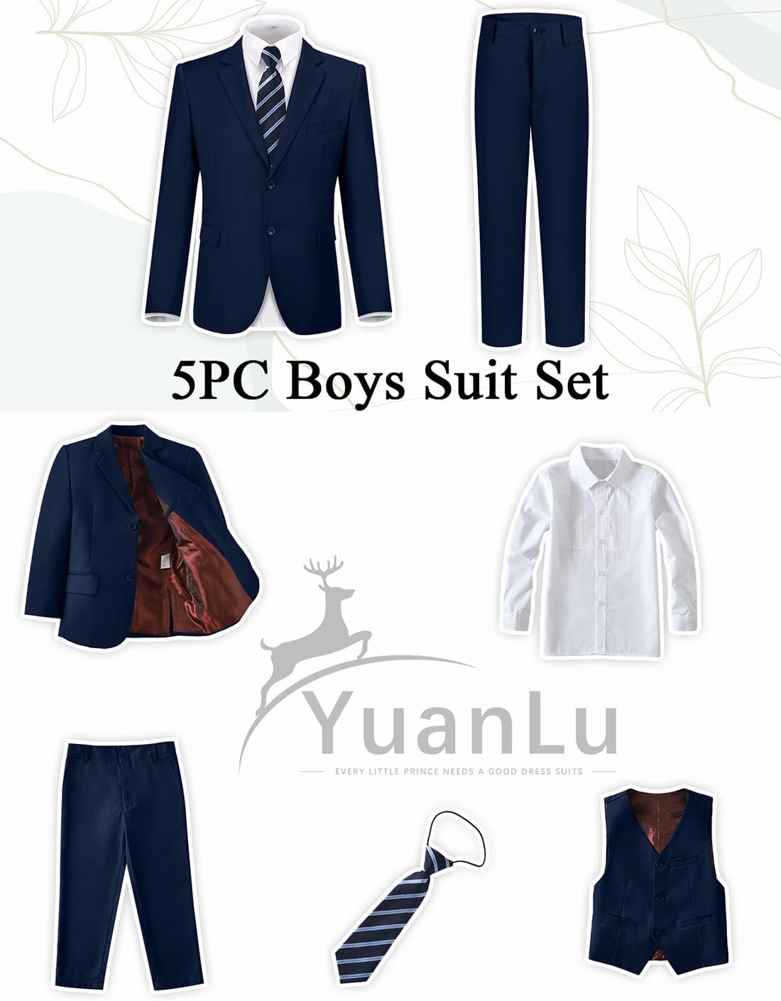 YuanLu Boys Suit for Kids Tuxedo Wedding Ring Bearer Outfit Boy Formal Suits 5 Piece Slim Fit Dresswear Suit Set