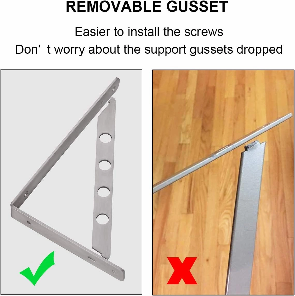 YUMORE Shelf Bracket 12", Stainless Steel Heavy Duty L Shaped Brackets Wall Mounted Floating Table Support with Hanging Holes Corner Brace 4mm Right Angle Joint Brackets, 2pcs, Max Load 400lbs