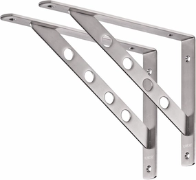 YUMORE Shelf Bracket 12", Stainless Steel Heavy Duty L Shaped Brackets Wall Mounted Floating Table Support with Hanging Holes Corner Brace 4mm Right Angle Joint Brackets, 2pcs, Max Load 400lbs