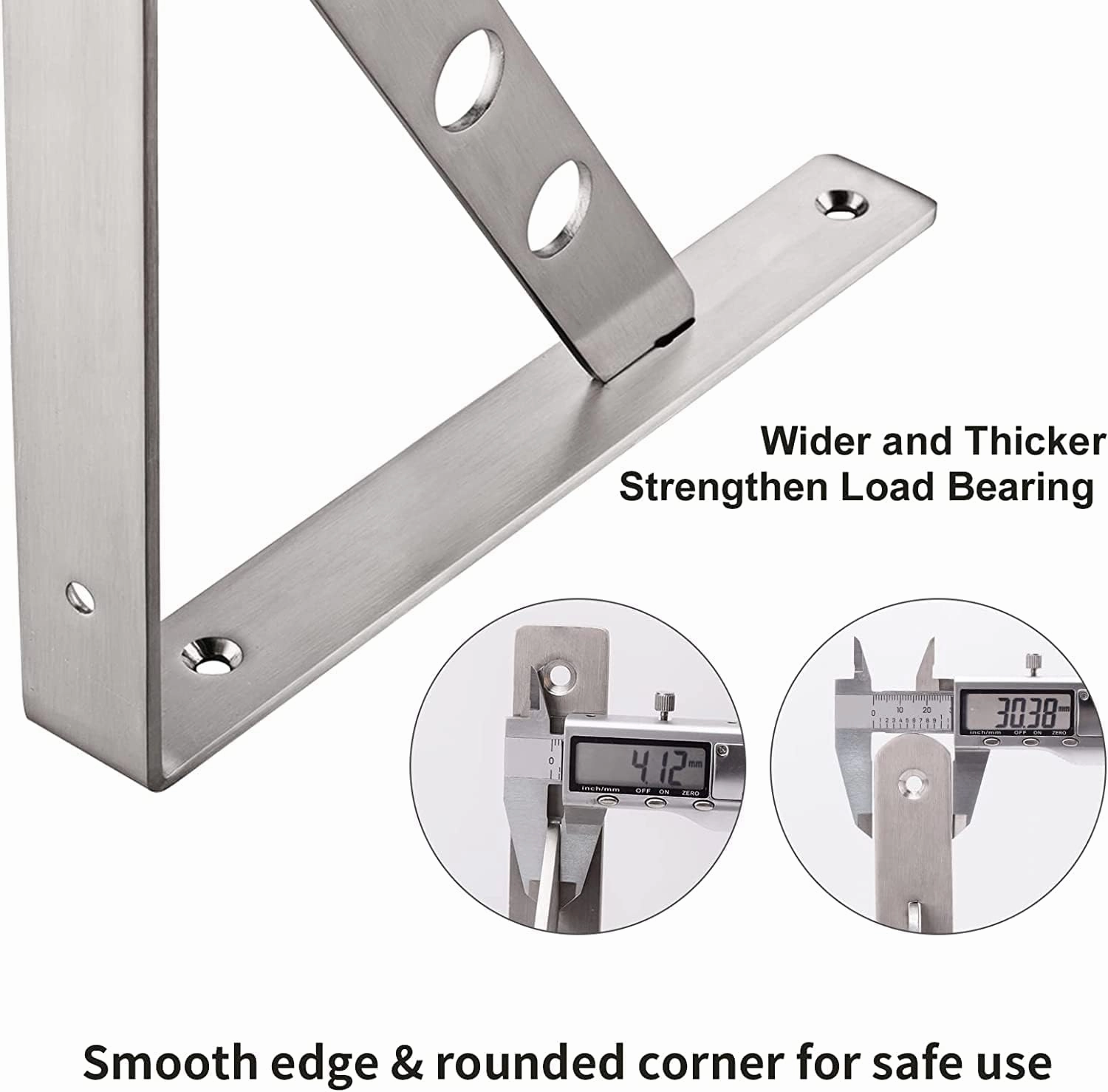 YUMORE Shelf Bracket 12", Stainless Steel Heavy Duty L Shaped Brackets Wall Mounted Floating Table Support with Hanging Holes Corner Brace 4mm Right Angle Joint Brackets, 2pcs, Max Load 400lbs