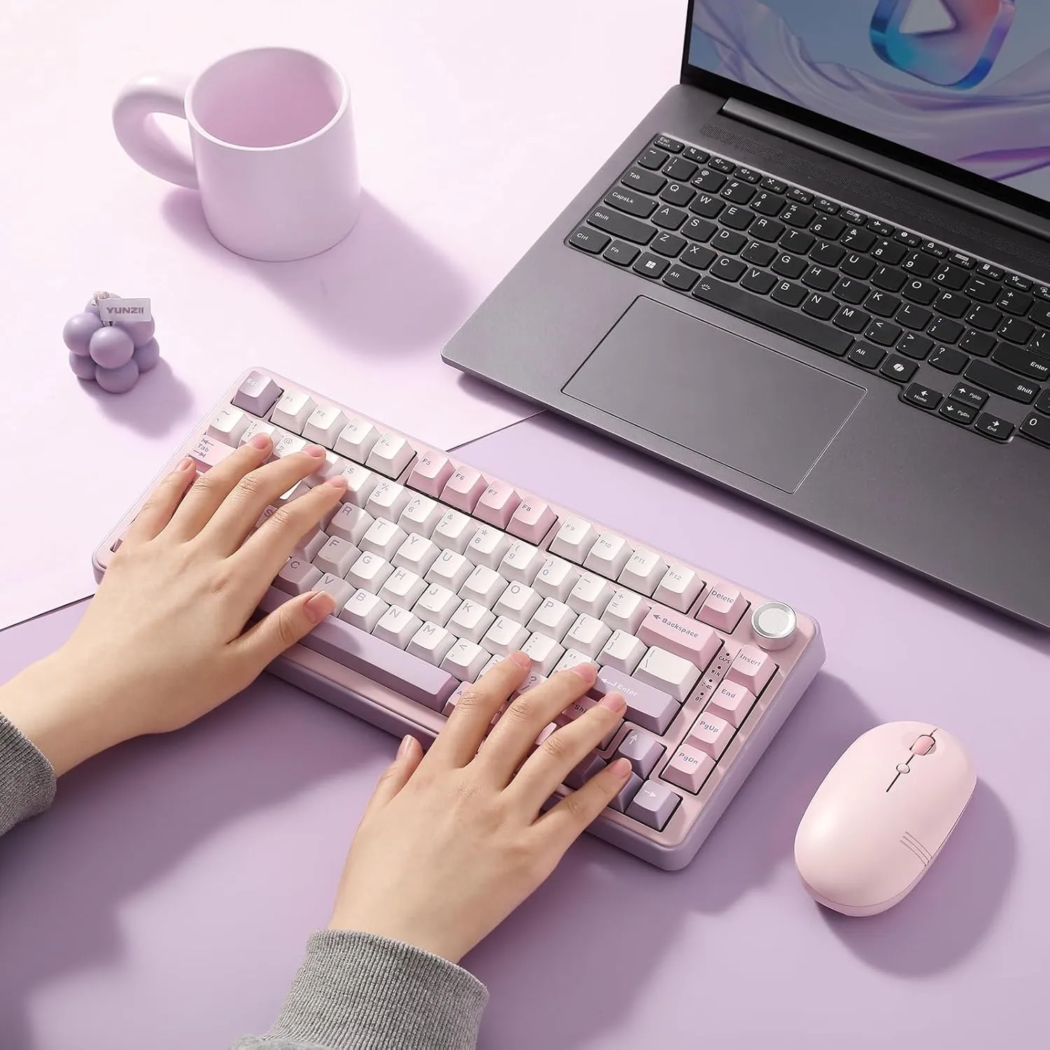 YUNZII B75 PRO Wireless Mechanical Keyboard,75% Layout with Knob,Hot Swap Gasket Custom Structure,Creamy Pre-lubed Switches,RGB Backlit,Bluetooth/Type-C/2.4G for Win/Mac(Cocoa Cream V2 Switch,Purple)