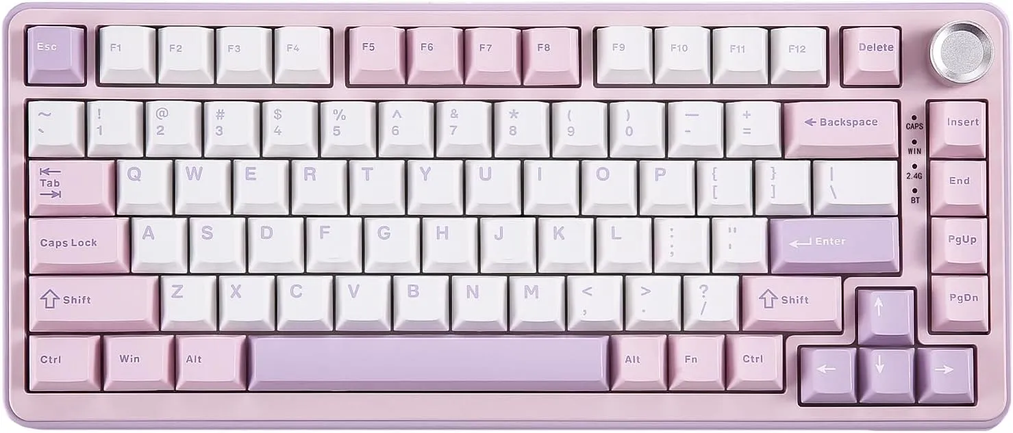 YUNZII B75 PRO Wireless Mechanical Keyboard,75% Layout with Knob,Hot Swap Gasket Custom Structure,Creamy Pre-lubed Switches,RGB Backlit,Bluetooth/Type-C/2.4G for Win/Mac(Cocoa Cream V2 Switch,Purple)