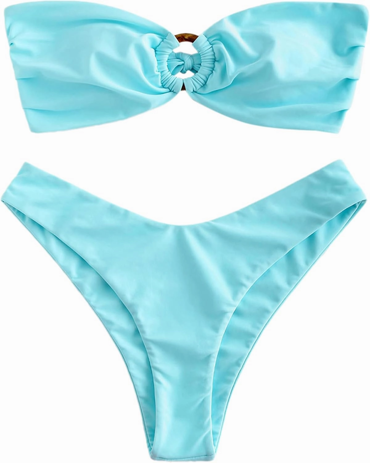 ZAFUL Women's Bandeau Bikini O Ring Strapless Tie Back High Cut Two Piece Swimsuit Bathing Suits