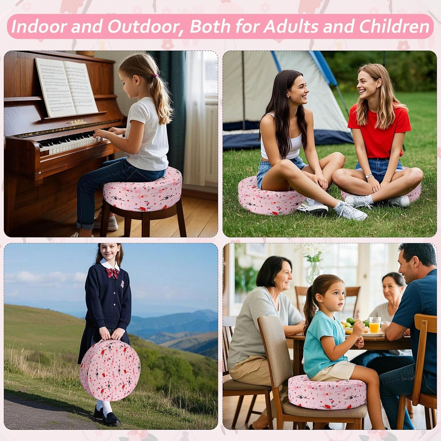 Zicac Portable Seat Cushion Washable with Non-Slip Bottom, Detachable Strong Support Cushion for Toddler Kids Baby Infant (Pink Girl)