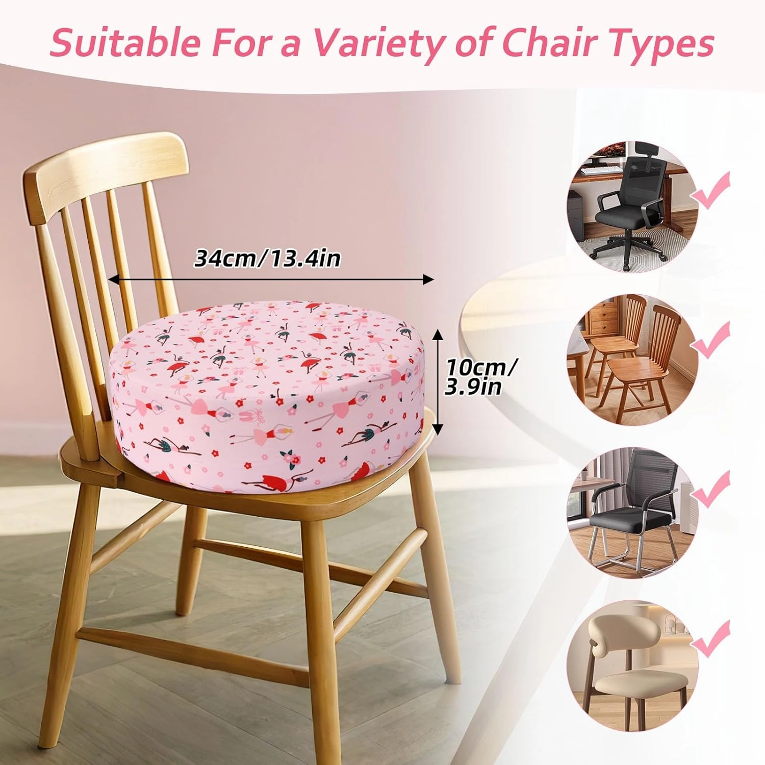 Zicac Portable Seat Cushion Washable with Non-Slip Bottom, Detachable Strong Support Cushion for Toddler Kids Baby Infant (Pink Girl)