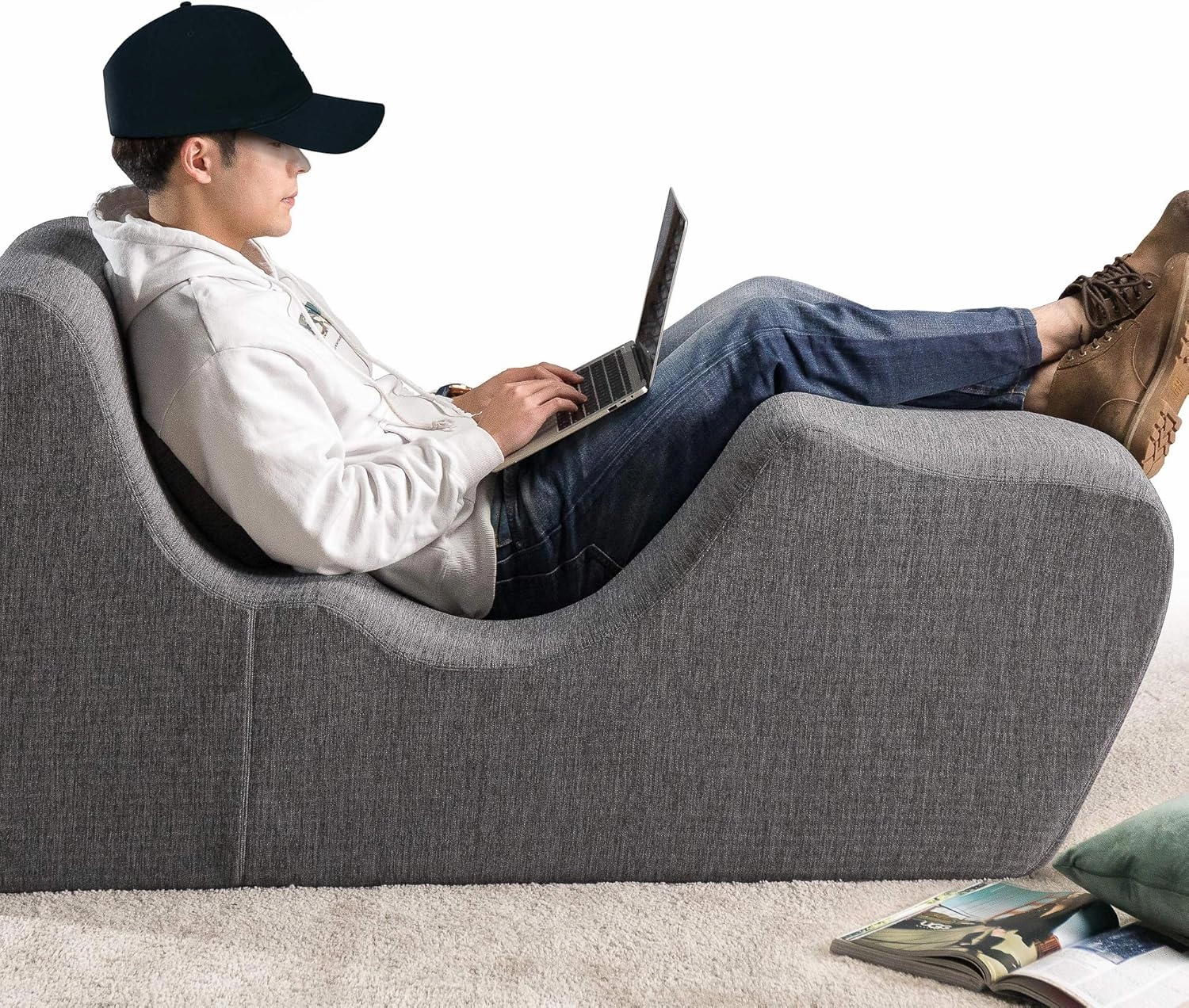 ZINUS Lotus Zero Gravity Chaise Lounger, Foam Recliner for Living Room, Ergonomic Positioning for Better Relaxation, Pillow Included, No Assembly, Dark Grey