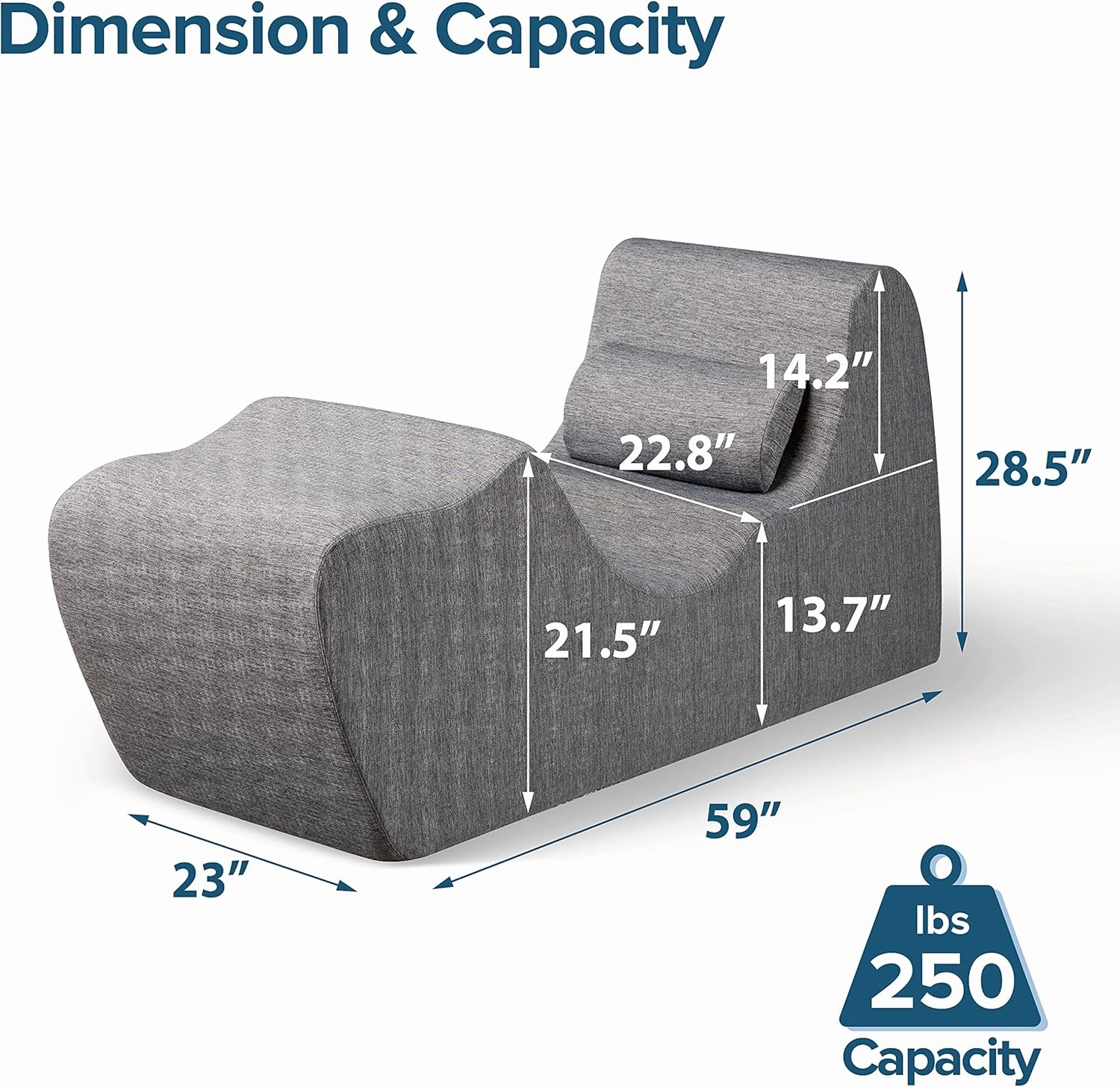 ZINUS Lotus Zero Gravity Chaise Lounger, Foam Recliner for Living Room, Ergonomic Positioning for Better Relaxation, Pillow Included, No Assembly, Dark Grey