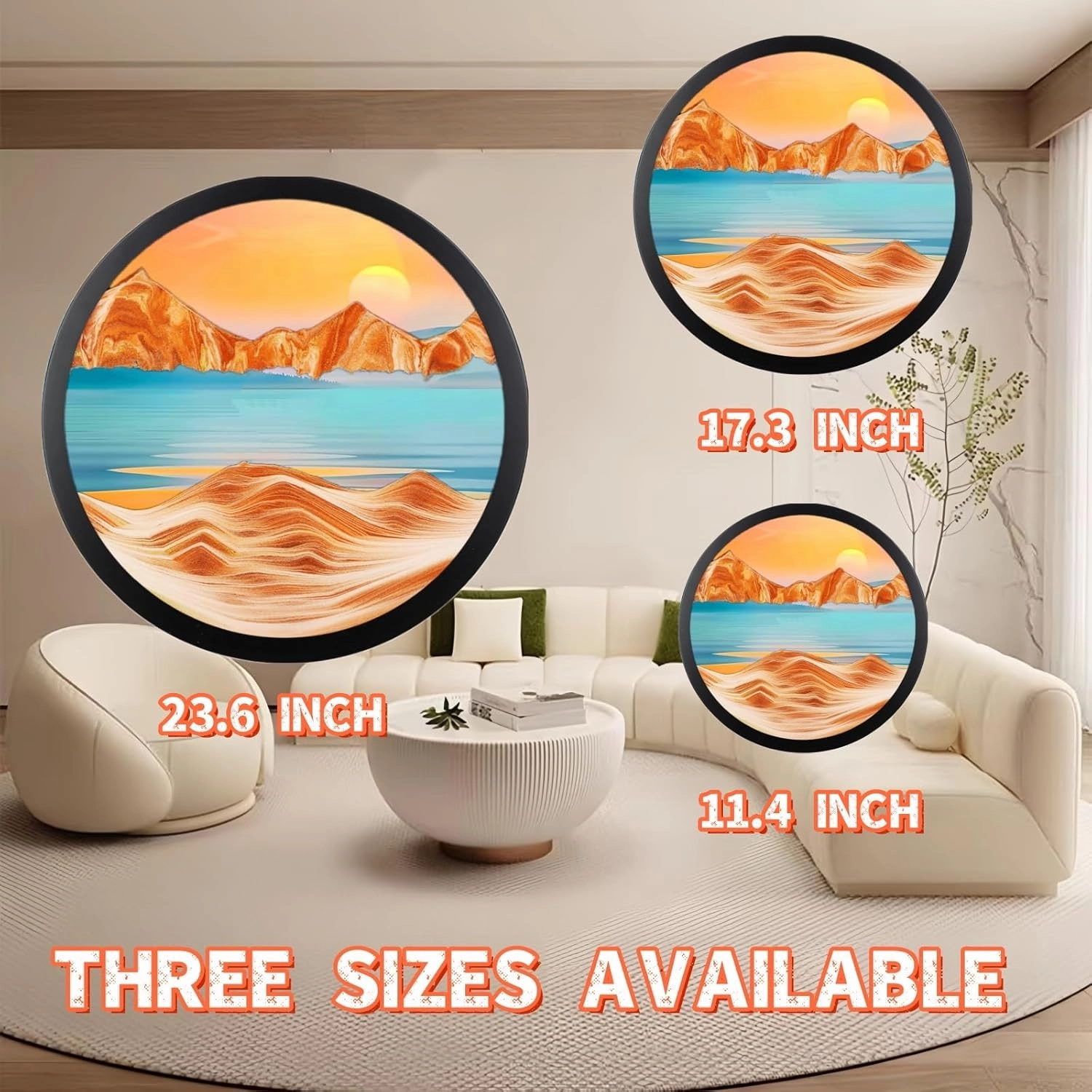 ZSDSZDZY Sand Art Liquid Motion, Moving Sand Art Décor, 3D Wall Mounted 360° Rotate Sculpture, Wall Art Deep Sea Sandscape Room Decoration, Relaxing Mood Home Office Work Decor (Orange, 11.4'')