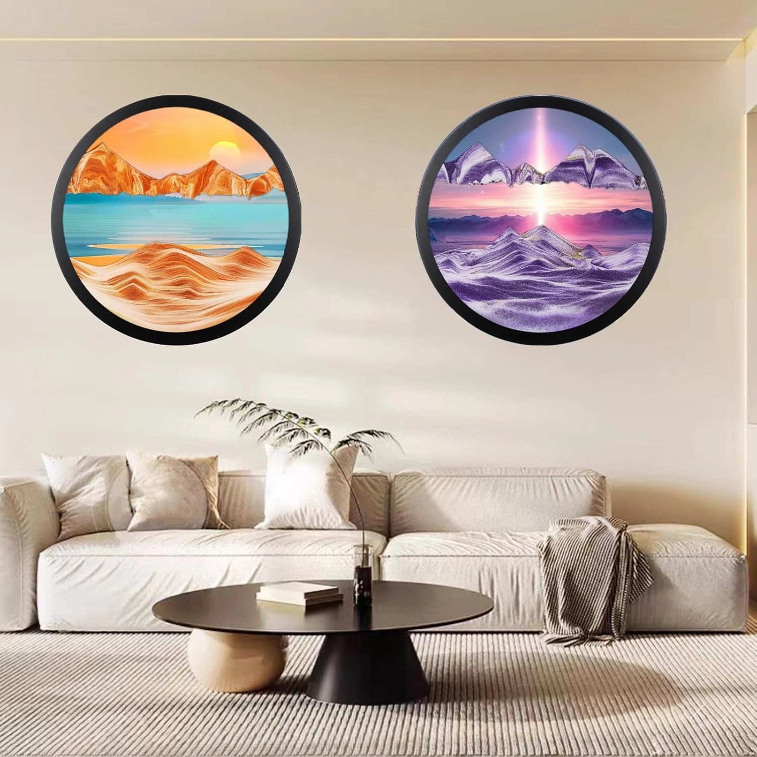 ZSDSZDZY Sand Art Liquid Motion, Moving Sand Art Décor, 3D Wall Mounted 360° Rotate Sculpture, Wall Art Deep Sea Sandscape Room Decoration, Relaxing Mood Home Office Work Decor (Orange, 11.4'')