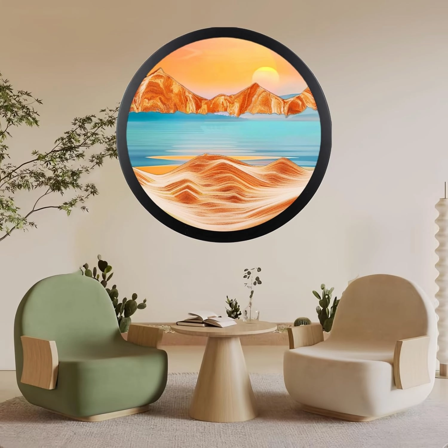 ZSDSZDZY Sand Art Liquid Motion, Moving Sand Art Décor, 3D Wall Mounted 360° Rotate Sculpture, Wall Art Deep Sea Sandscape Room Decoration, Relaxing Mood Home Office Work Decor (Orange, 11.4'')